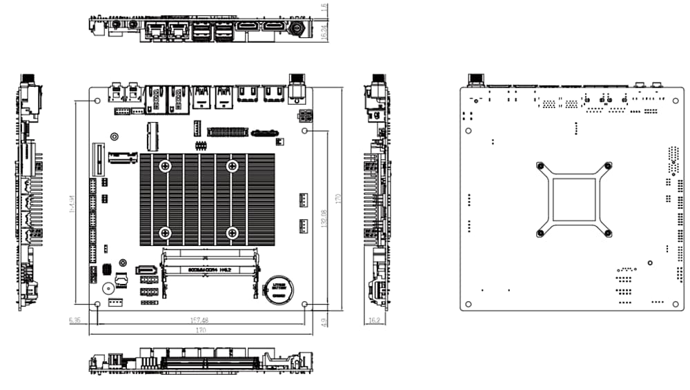 Mechanical Drawing - GIGAIPC Thin Mini-ITX Embedded Motherboards